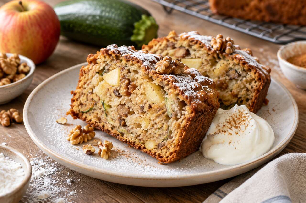 Recette de moelleux aux pommes, courgettes et noix