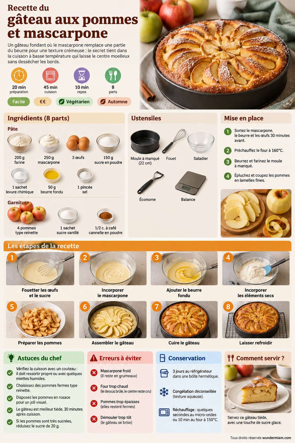 Fiche recette Recette du gâteau aux pommes et mascarpone Fiche recette Recette du gâteau aux pommes et mascarpone