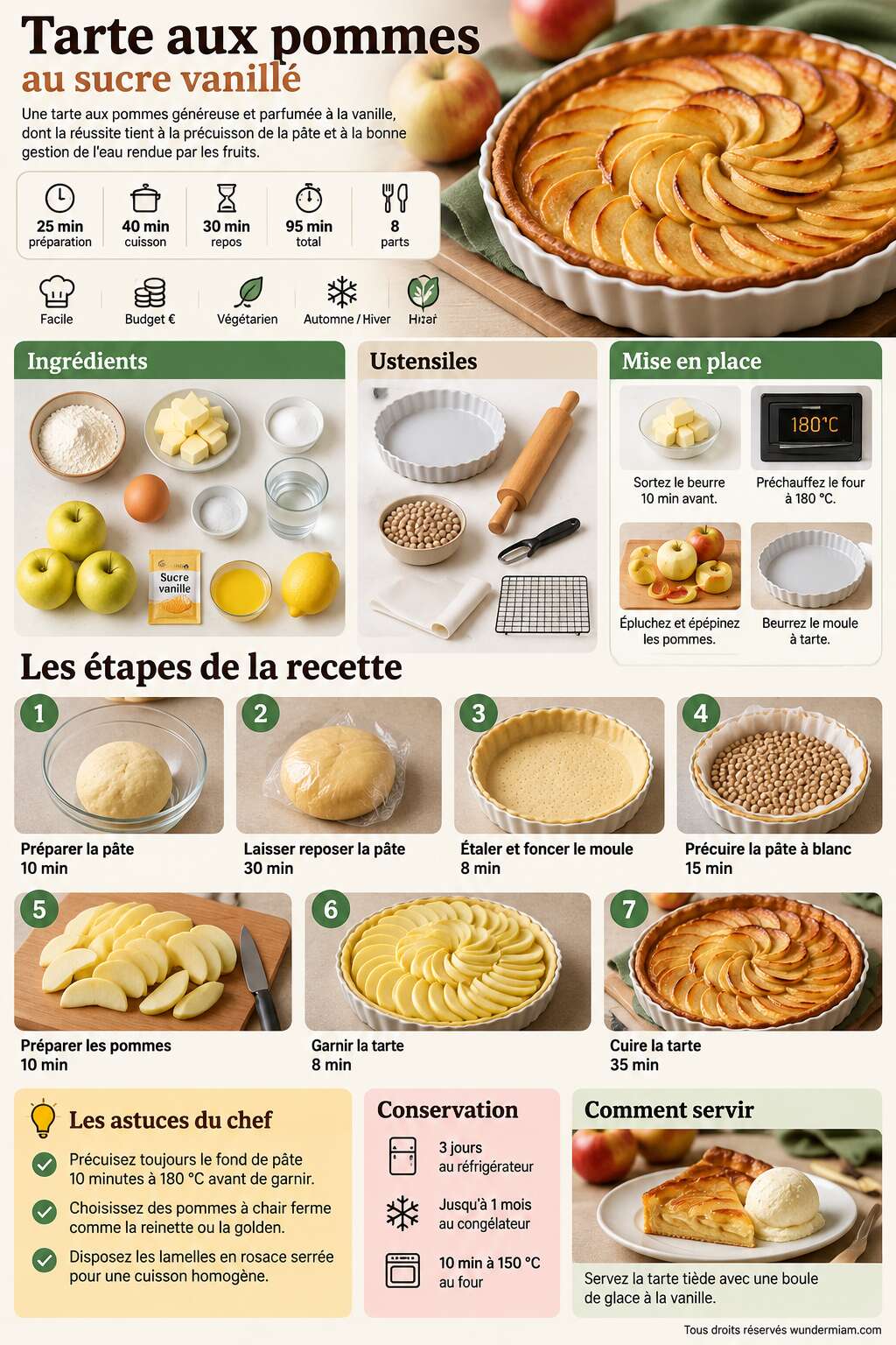 Fiche recette Recette de tarte aux pommes au sucre vanillé Fiche recette Recette de tarte aux pommes au sucre vanillé