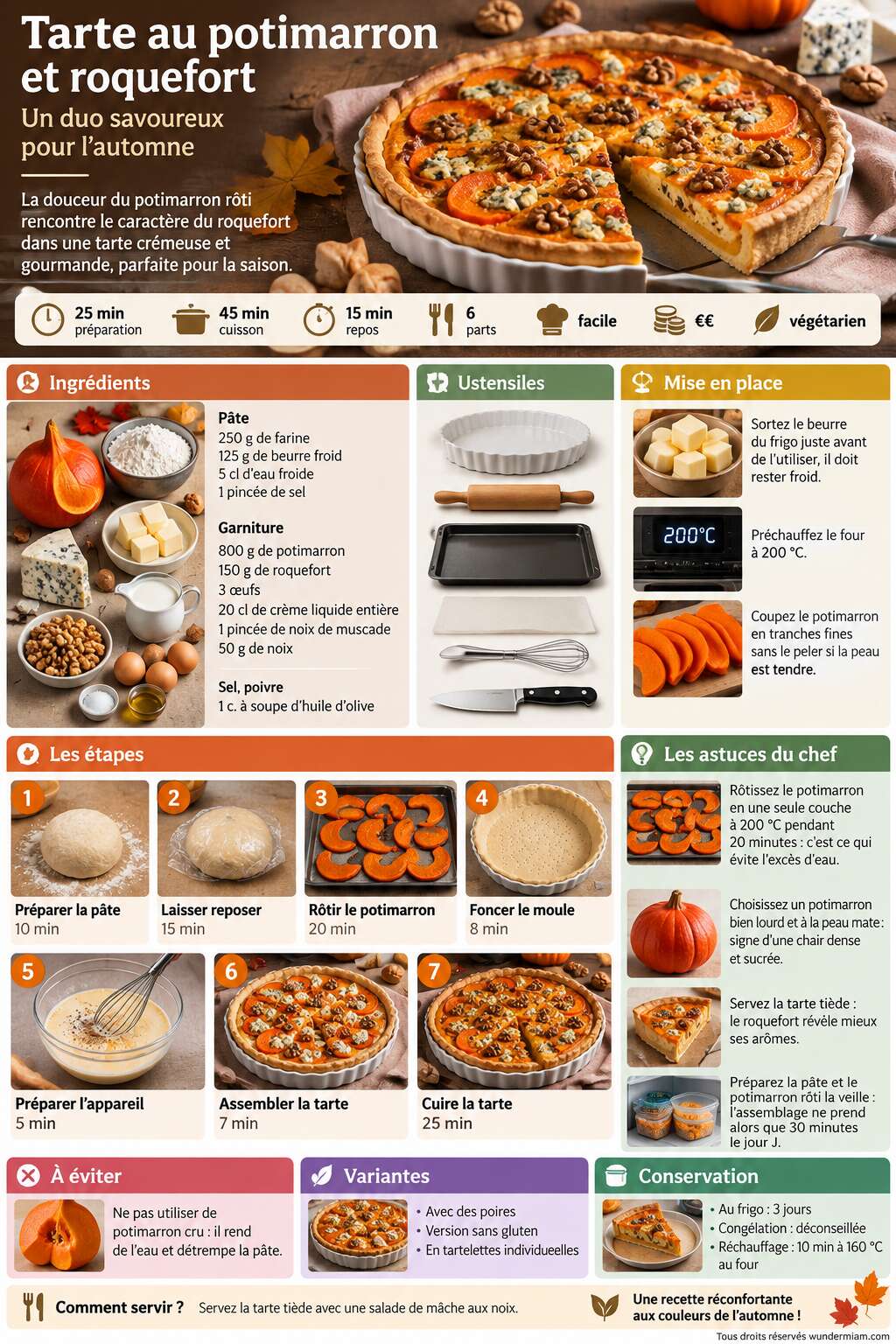 Fiche recette Recette de tarte au potimarron et roquefort : un duo savoureux pour l'automne Fiche recette Recette de tarte au potimarron et roquefort : un duo savoureux pour l'automne