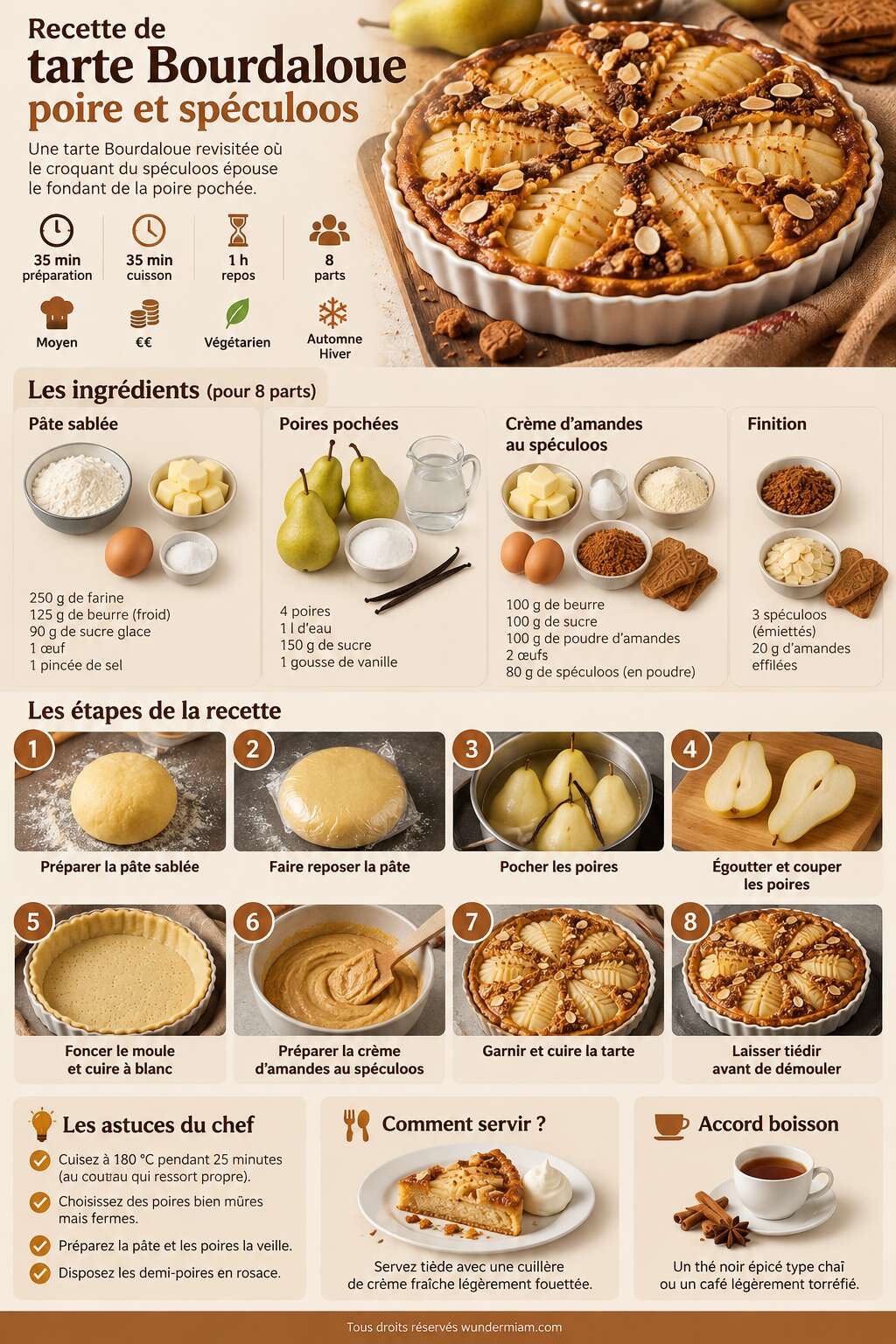 Fiche recette Recette de tarte Bourdaloue poire et sp&eacute;culoos