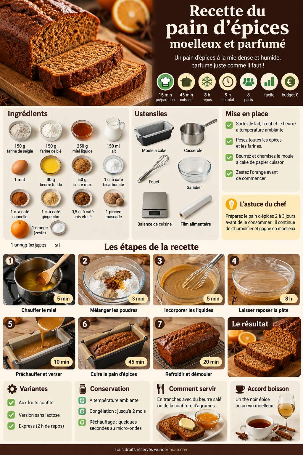 Fiche recette Recette du pain d'épices moelleux et parfumé Fiche recette Recette du pain d'épices moelleux et parfumé