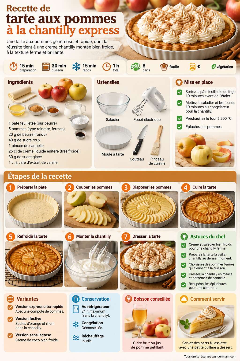 Fiche recette Recette de tarte aux pommes à la chantilly express Fiche recette Recette de tarte aux pommes à la chantilly express