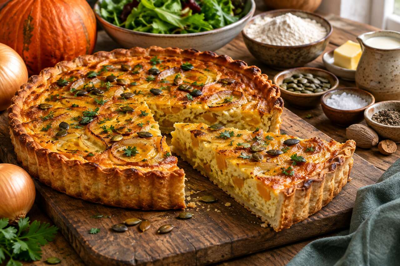 Recette de tarte au potiron et aux oignons : simple et savoureuse