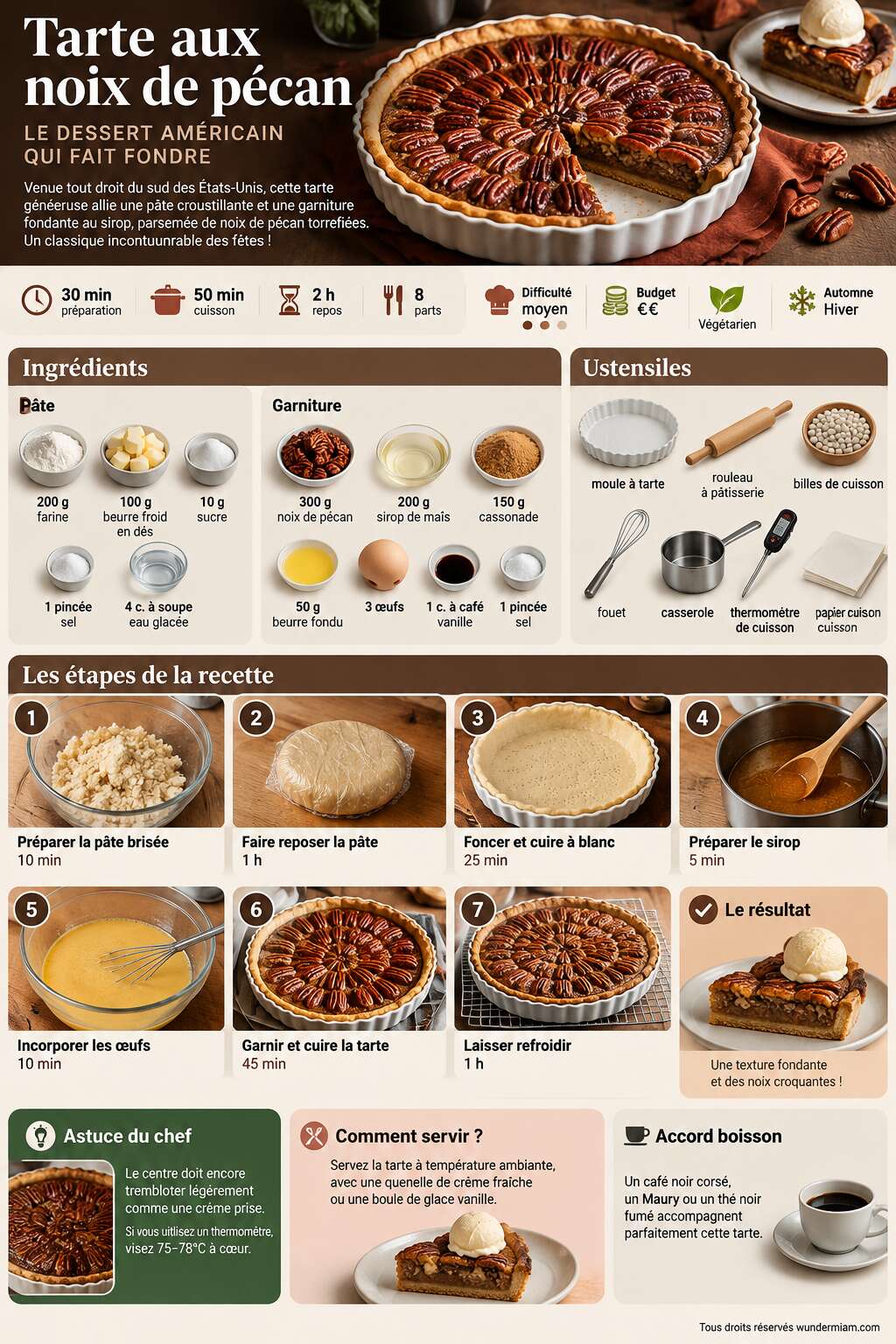 Fiche recette Recette de tarte aux noix de pécan Fiche recette Recette de tarte aux noix de pécan