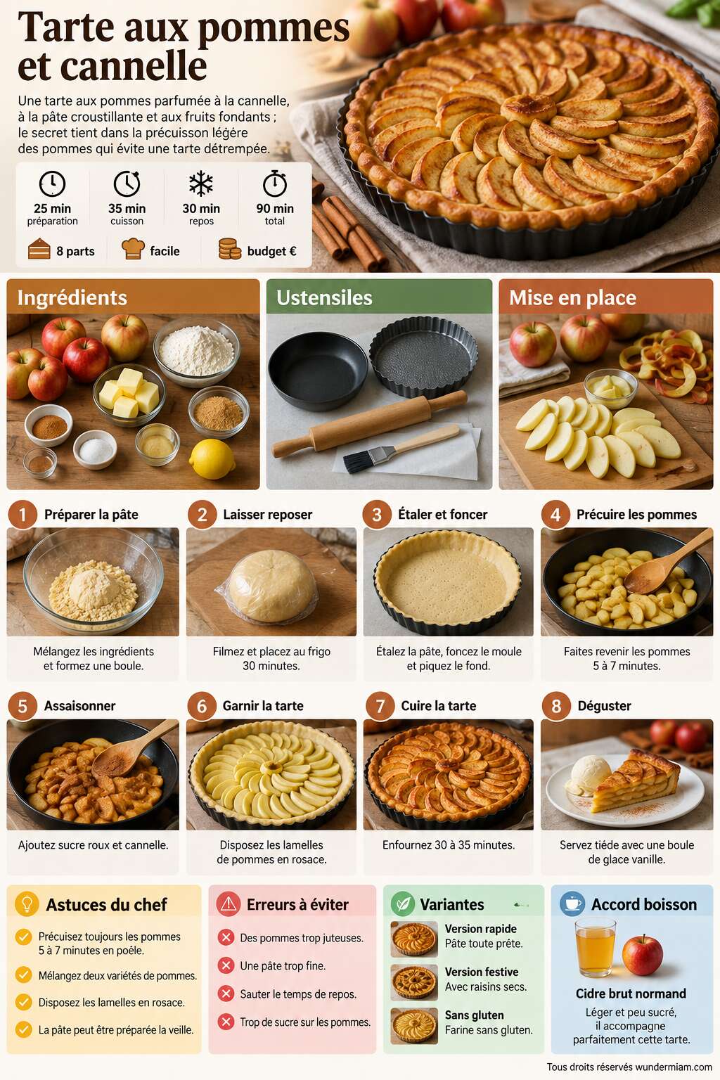 Fiche recette Recette de tarte aux pommes et cannelle Fiche recette Recette de tarte aux pommes et cannelle
