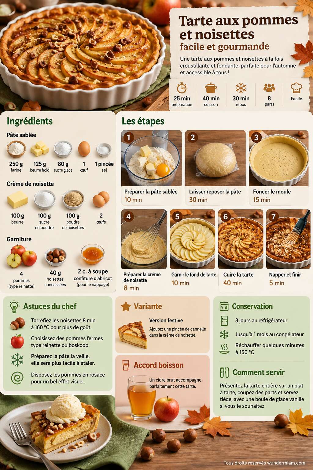 Fiche recette Recette de tarte aux pommes et noisettes facile et gourmande Fiche recette Recette de tarte aux pommes et noisettes facile et gourmande