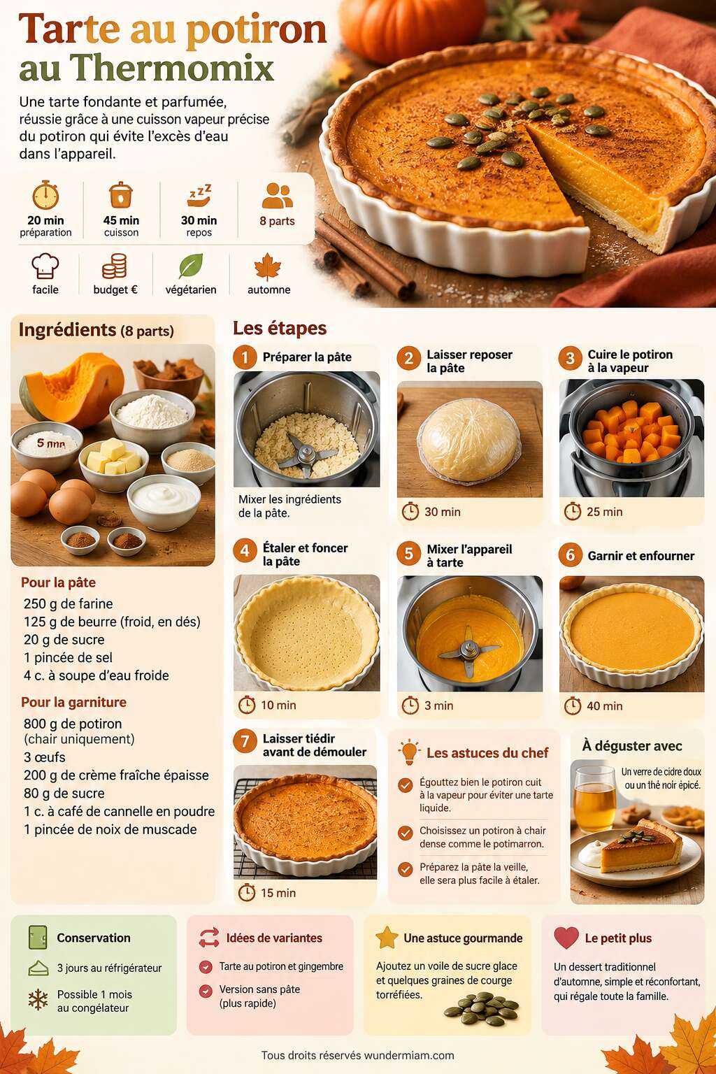 Fiche recette Recette de tarte au potiron au Thermomix Fiche recette Recette de tarte au potiron au Thermomix