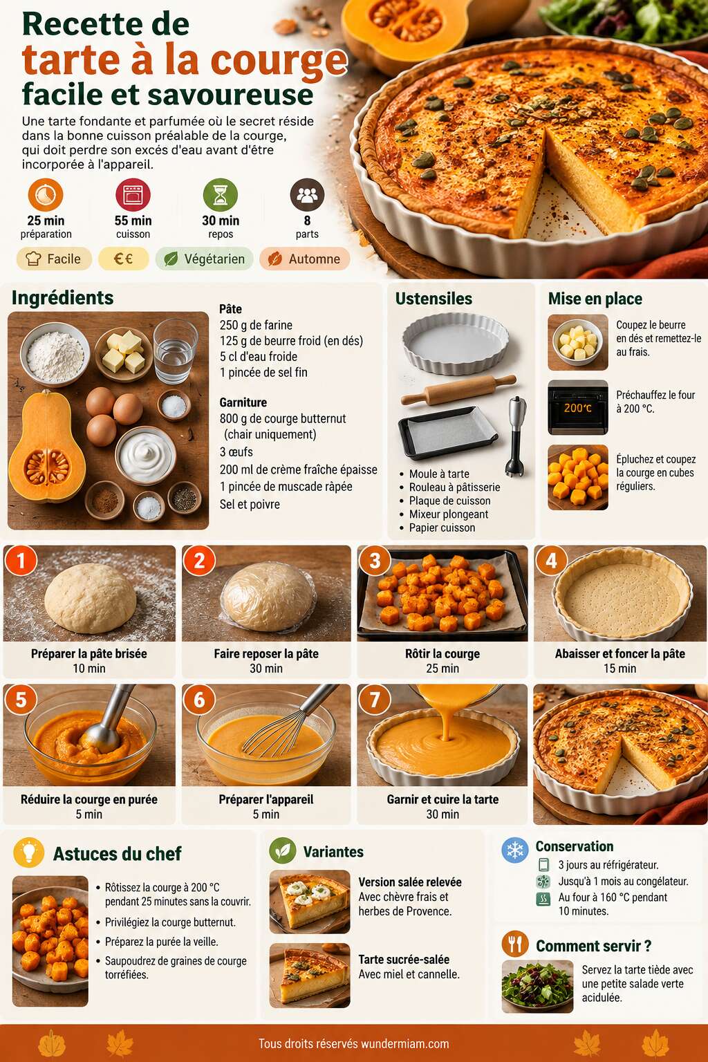 Fiche recette Recette de tarte à la courge facile et savoureuse Fiche recette Recette de tarte à la courge facile et savoureuse