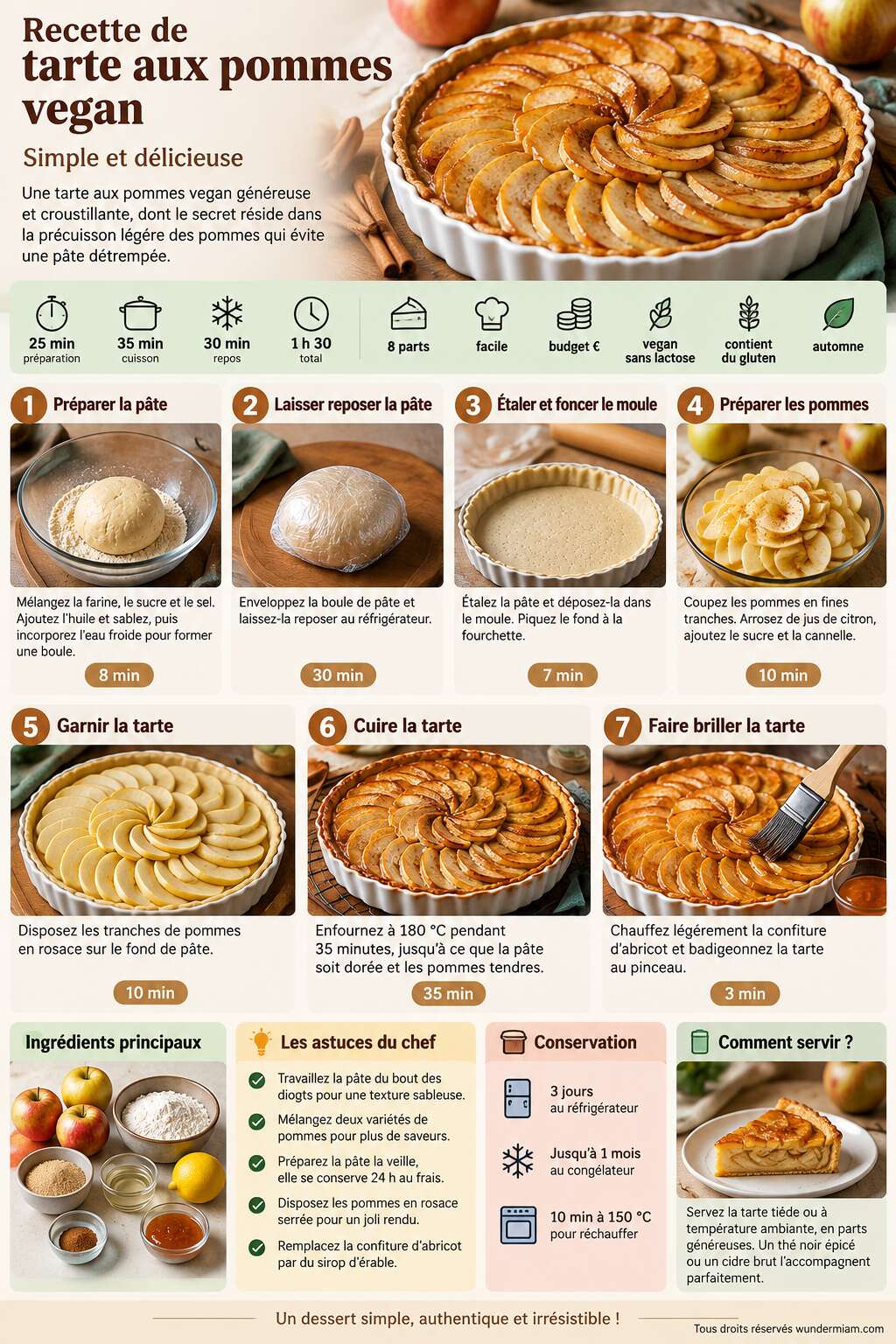 Fiche recette Recette de tarte aux pommes vegan : simple et d&eacute;licieuse