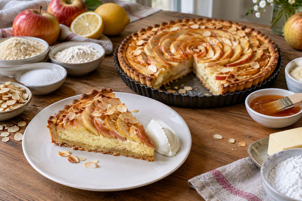 Recette de tarte amandine aux pommes et crème pommes-citron