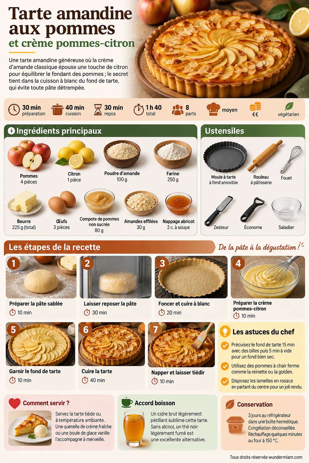 Fiche recette Recette de tarte amandine aux pommes et cr&egrave;me pommes-citron
