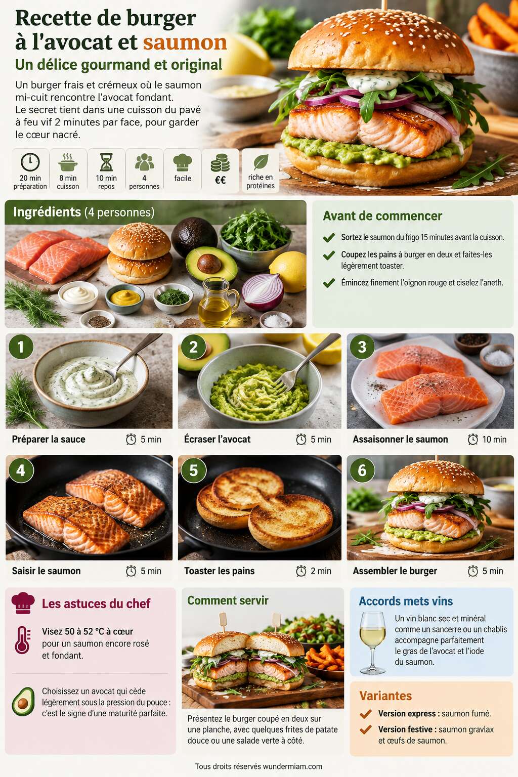 Fiche recette Recette de burger &agrave; l'avocat et saumon : un d&eacute;lice gourmand et original