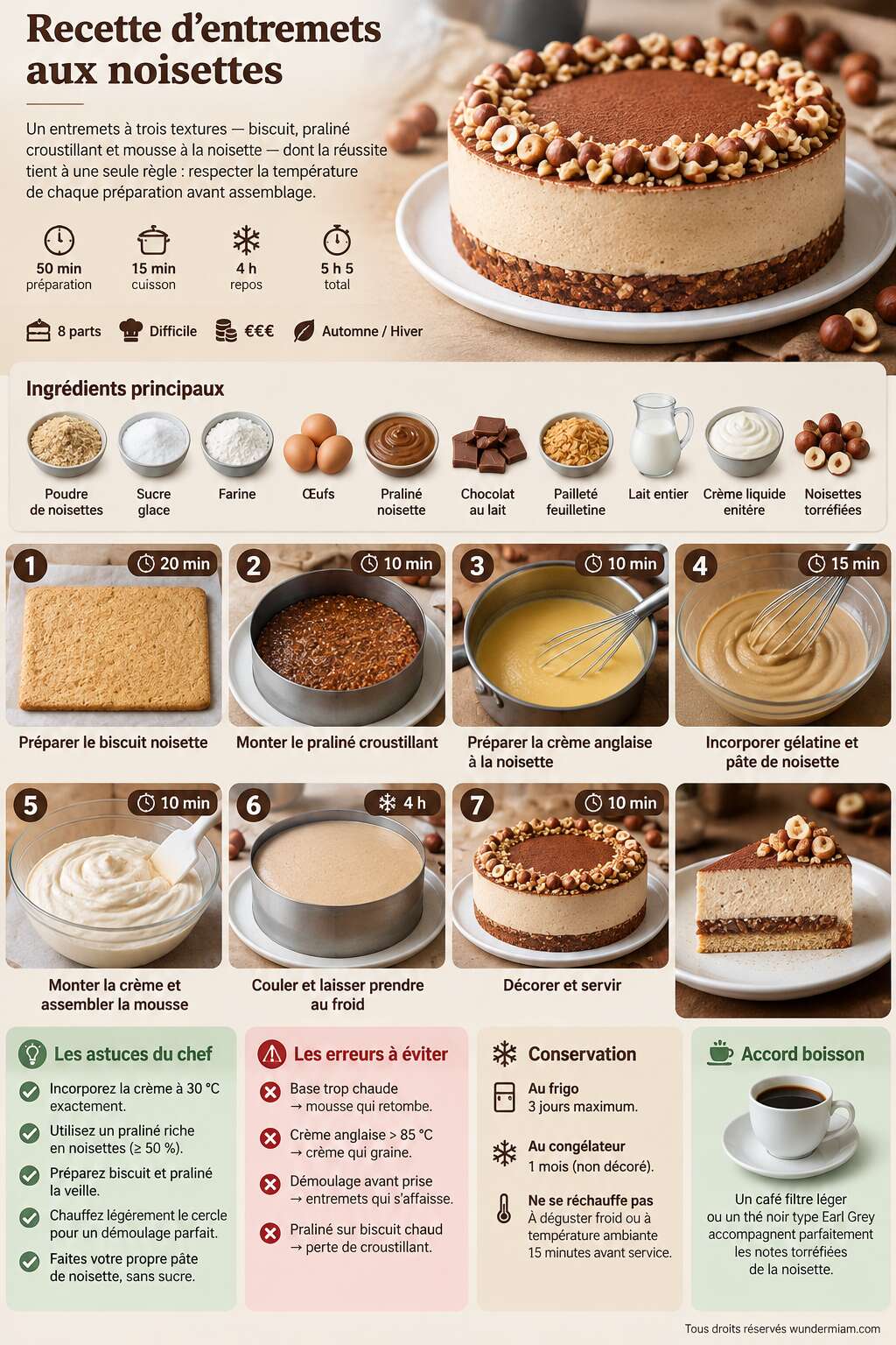 Fiche recette Recette d'entremets aux noisettes Fiche recette Recette d'entremets aux noisettes