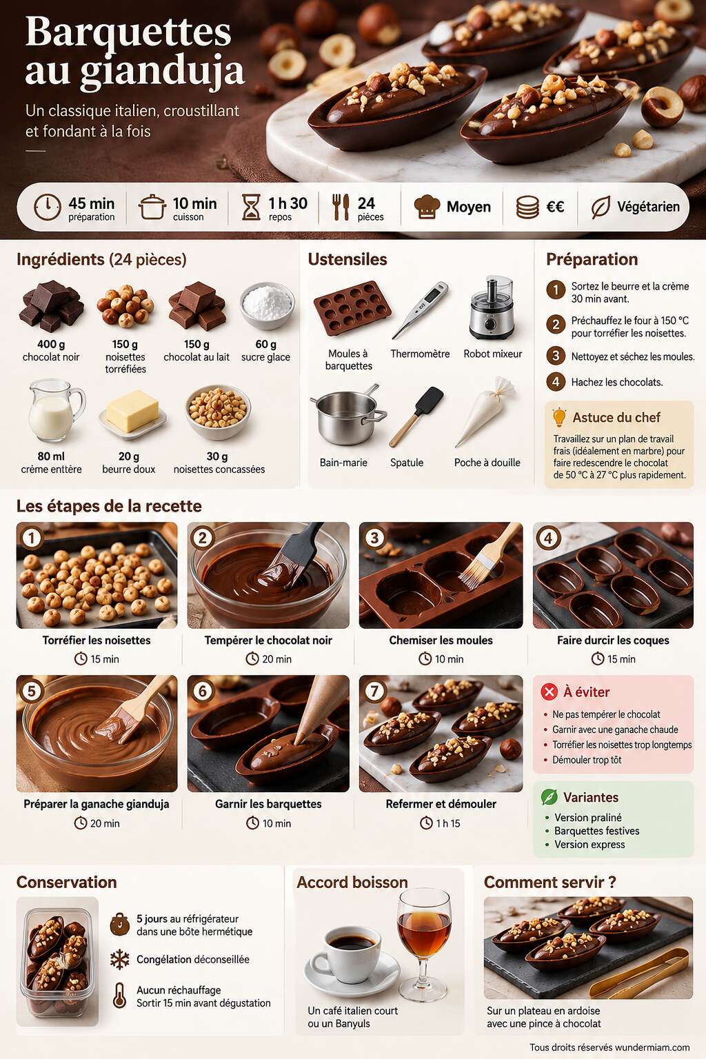 Fiche recette Recette de barquettes au gianduja