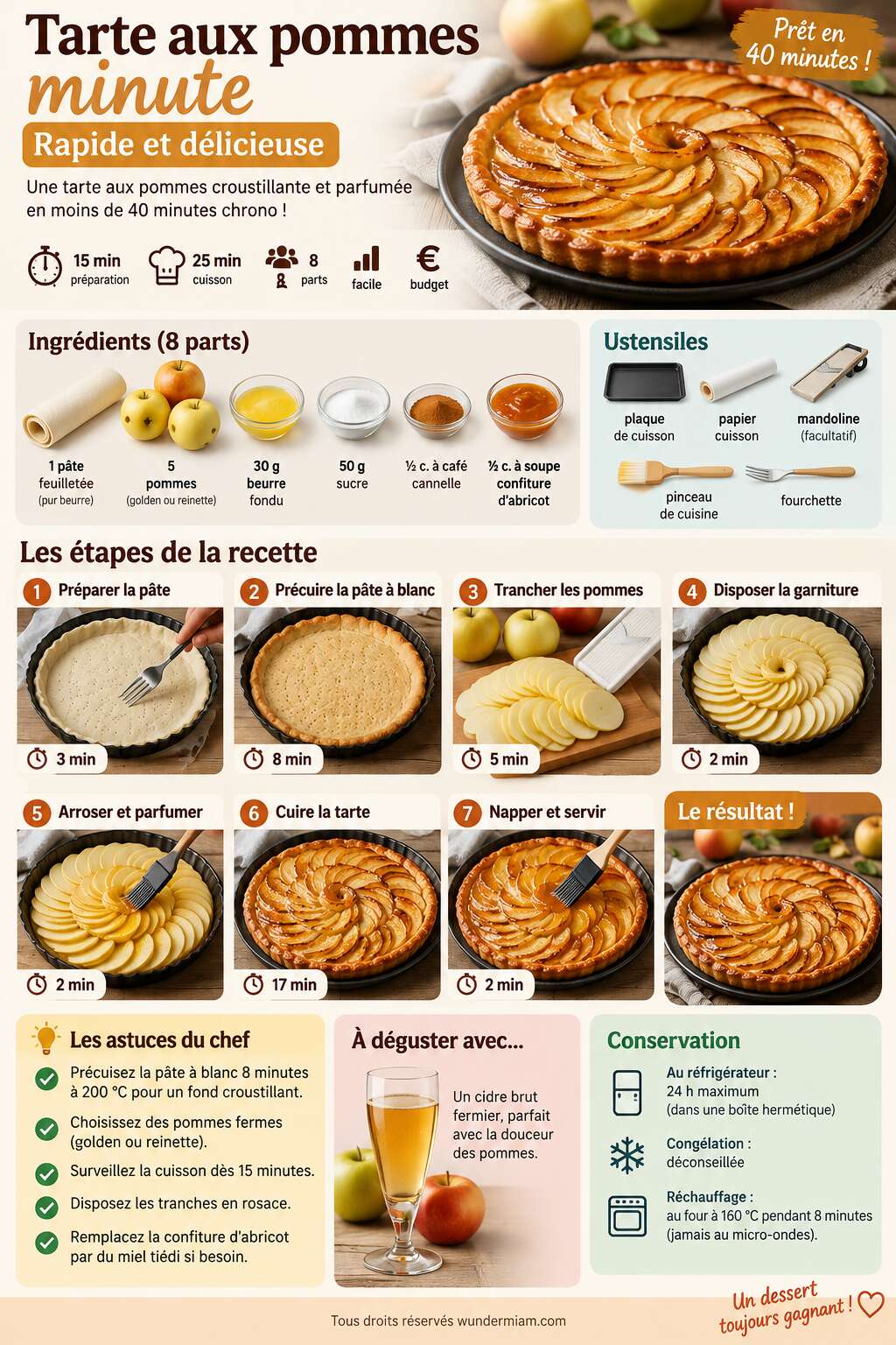Fiche recette Recette de tarte aux pommes minute : rapide et délicieuse Fiche recette Recette de tarte aux pommes minute : rapide et délicieuse