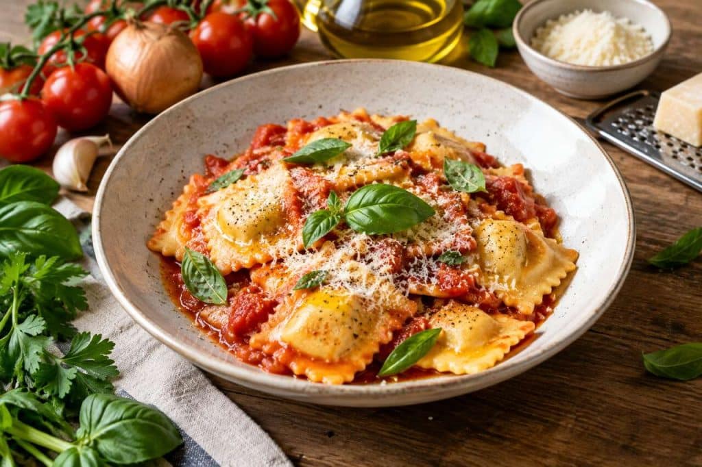 Ravioles à la sauce tomate et aux herbes fraîches : une recette simple et savoureuse