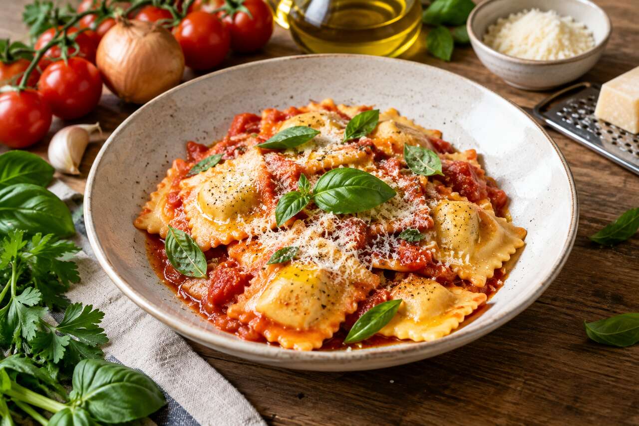Ravioles Ă la sauce tomate et aux herbes fraĂźches : une recette simple et savoureuse