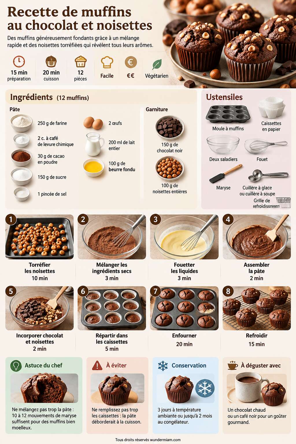Fiche recette Recette de muffins au chocolat et noisettes Fiche recette Recette de muffins au chocolat et noisettes
