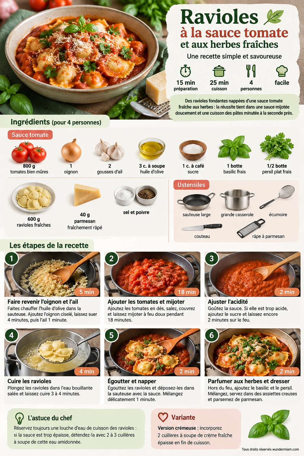 Fiche recette Ravioles à la sauce tomate et aux herbes fraîches : une recette simple et savoureuse Fiche recette Ravioles à la sauce tomate et aux herbes fraîches : une recette simple et savoureuse
