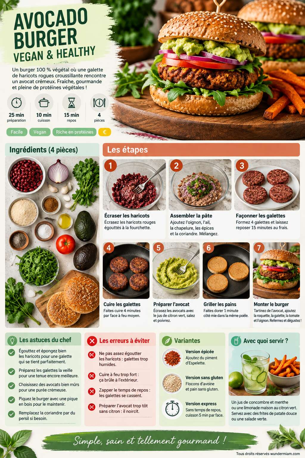 Fiche recette Recette d'avocado burger vegan et healthy Fiche recette Recette d'avocado burger vegan et healthy