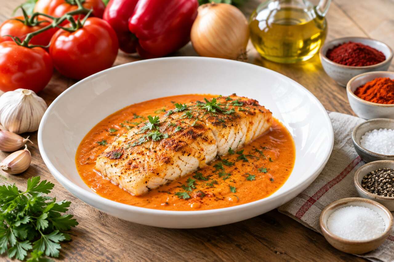 Recette de sauce tomate au poivron, crĂšme et paprika pour accompagner le poisson