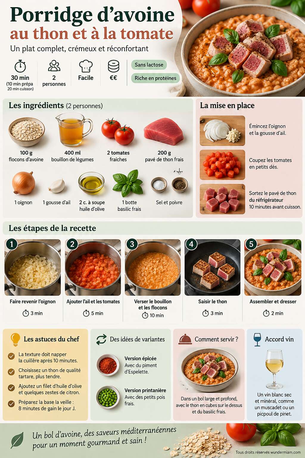 Fiche recette Recette de porridge d'avoine au thon et &agrave; la tomate