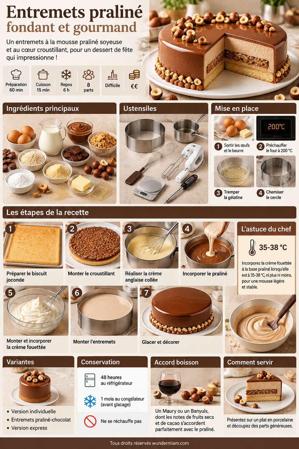 Fiche recette Recette d'entremets pralin&eacute; fondant et gourmand