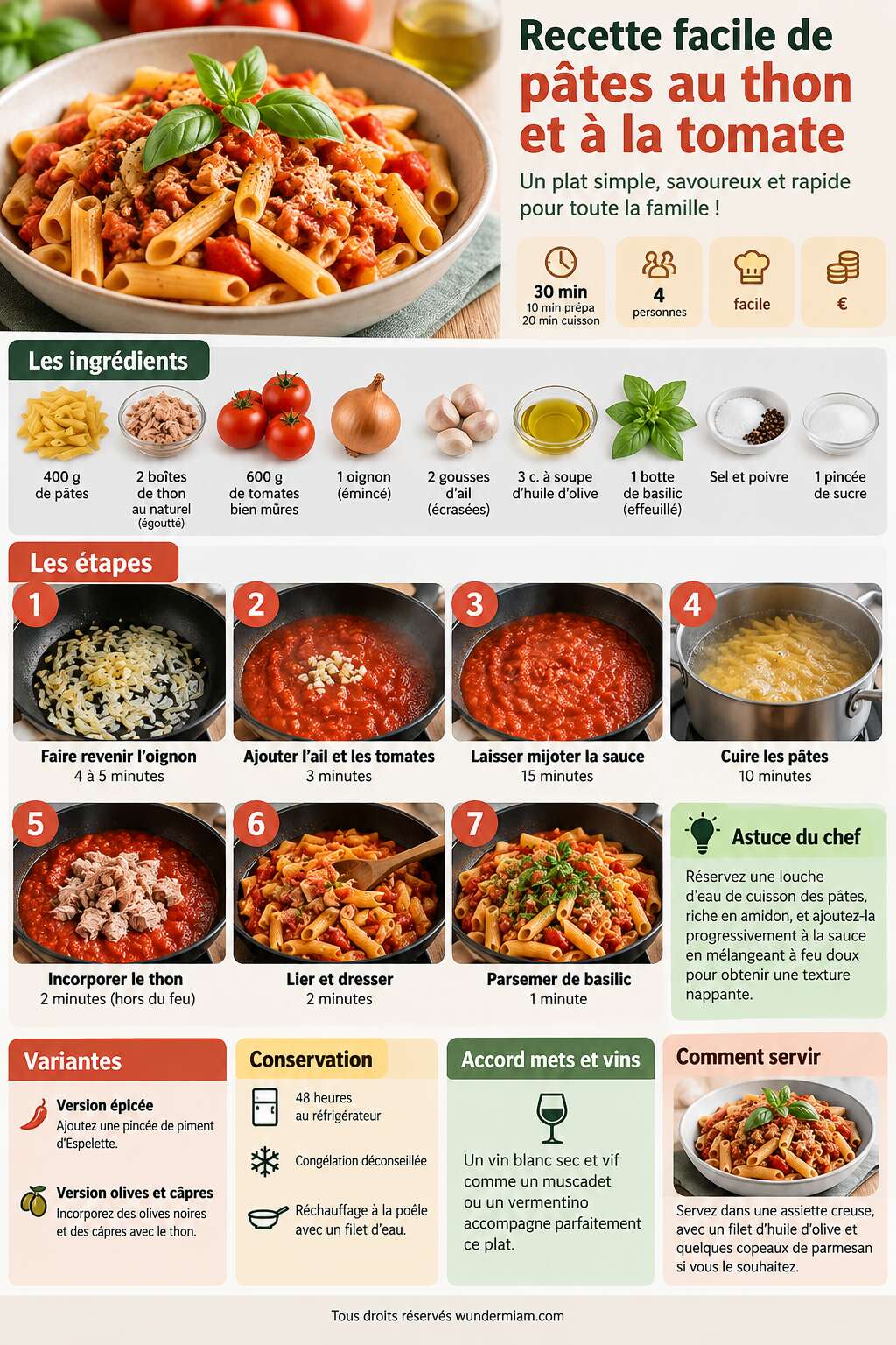 Fiche recette Recette facile de pâtes au thon et à la tomate Fiche recette Recette facile de pâtes au thon et à la tomate