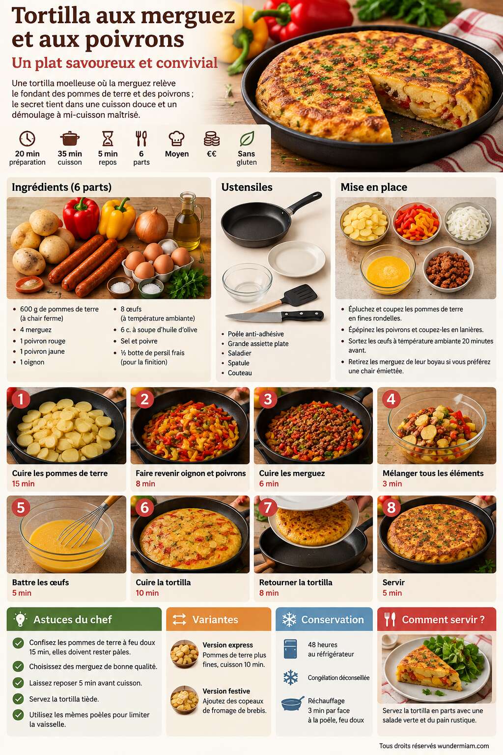 Fiche recette Recette de tortilla aux merguez et aux poivrons : un plat savoureux et convivial Fiche recette Recette de tortilla aux merguez et aux poivrons : un plat savoureux et convivial