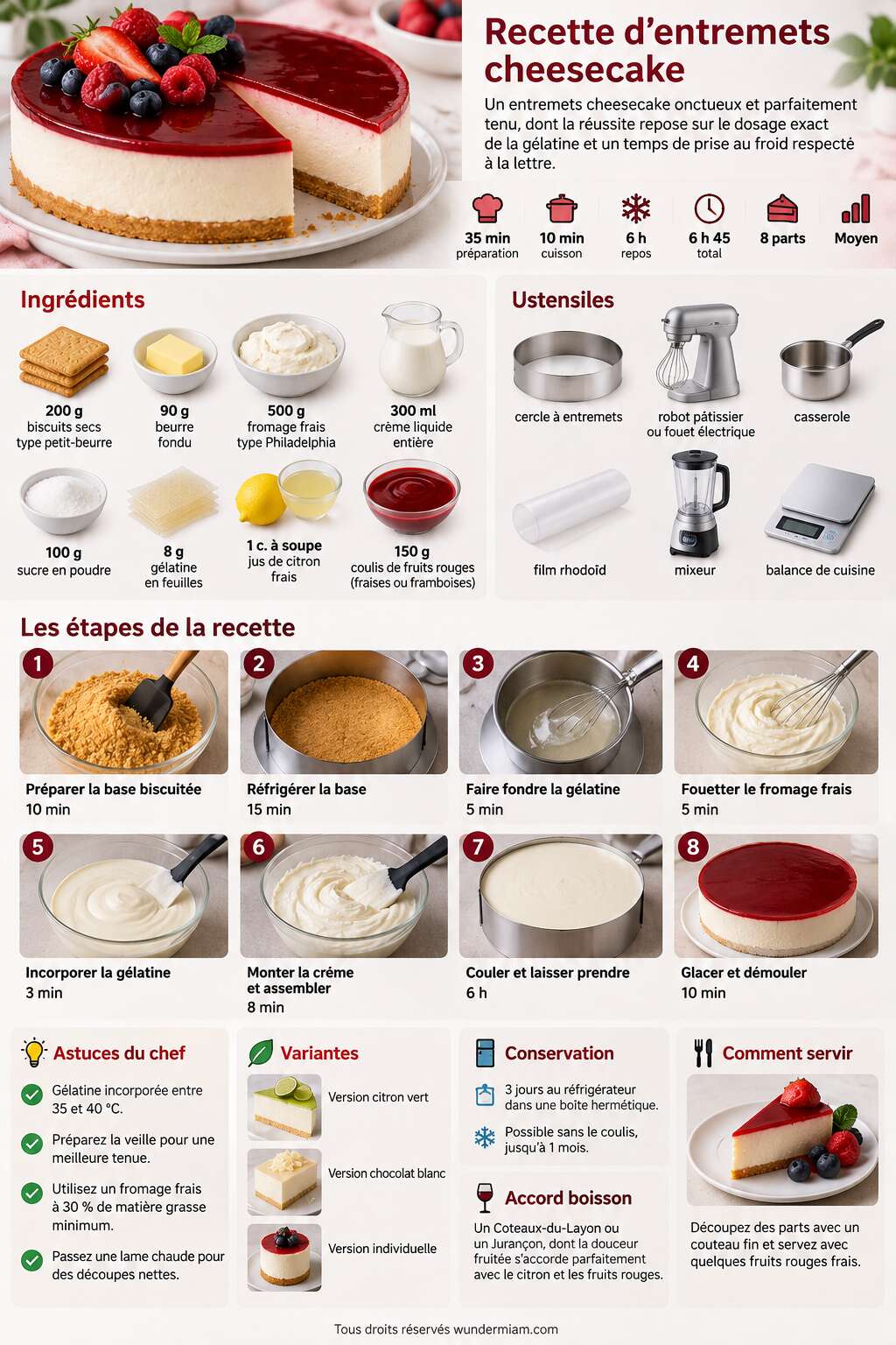 Fiche recette Recette d'entremets cheesecake