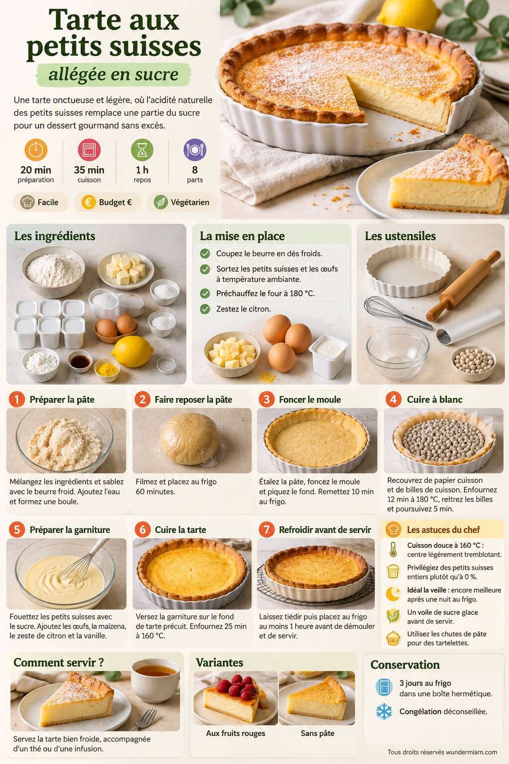 Fiche recette Recette de tarte aux petits suisses allégée en sucre Fiche recette Recette de tarte aux petits suisses allégée en sucre